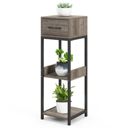 Suport pentru plante din metal cu 3 niveluri Suport pentru flori cu sertar din lemn 30,5 x 30,5 x 92 cm (1 pachet)