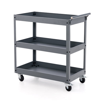 Cărucior metalic cu 3 niveluri și mâner ergonomic, gri