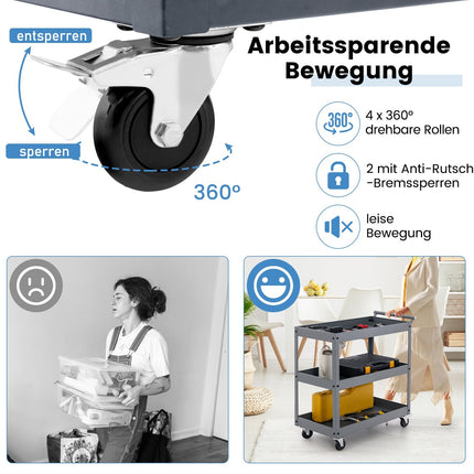 Cărucior metalic cu 3 niveluri și mâner ergonomic, gri
