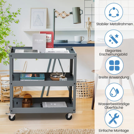 Cărucior metalic cu 3 niveluri și mâner ergonomic, gri