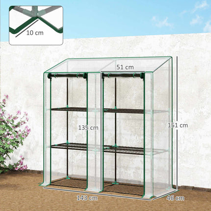 Mini seră cu 3 niveluri, 6 rafturi din sârmă, capac transparent