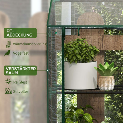 Mini seră cu 3 niveluri, 6 rafturi din sârmă, capac transparent