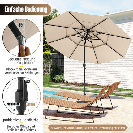 Umbrelă de terasă cu 3 niveluri, LED solar, înclinare manuală, bej