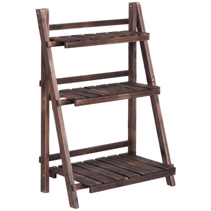Suport pentru plante cu 3 niveluri Suport pentru flori pliabil Raft pentru plante 60 x 33 x 93 cm Maro