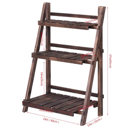 Suport pentru plante cu 3 niveluri Suport pentru flori pliabil Raft pentru plante 60 x 33 x 93 cm Maro