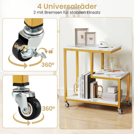 Masă laterală cu 3 niveluri, cu aspect de marmură, design în formă de G