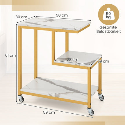 Masă laterală cu 3 niveluri, cu aspect de marmură, design în formă de G
