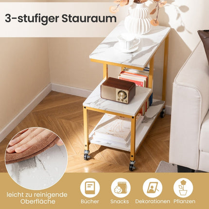 Masă laterală cu 3 niveluri, cu aspect de marmură, design în formă de G