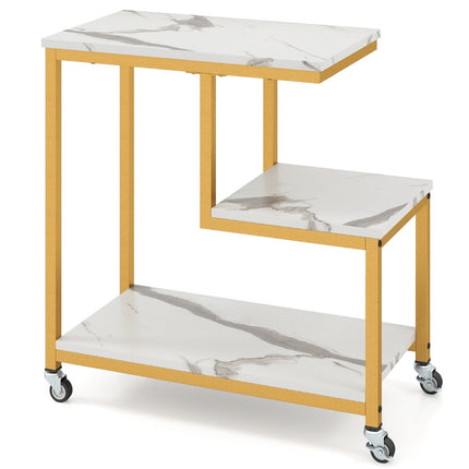 Masă laterală cu 3 niveluri, cu aspect de marmură, design în formă de G
