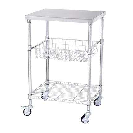 3-Tier Steel Rolling Utility Cart, 470 lb, Locking Wheels