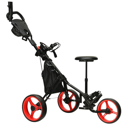 Cărucior de golf reglabil cu 3 roți cu scaun, roșu/negru