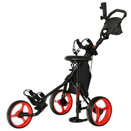 Cărucior de golf reglabil cu 3 roți cu scaun, roșu/negru