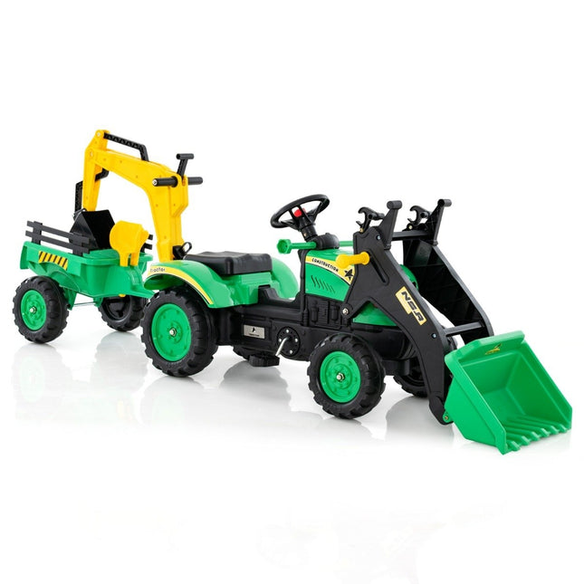 Buldozer cu excavator 3 în 1 pentru copii cu 6 roți 178 x 42 x 60 cm verde