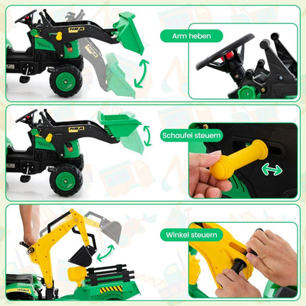 Buldozer cu excavator 3 în 1 pentru copii cu 6 roți 178 x 42 x 60 cm verde