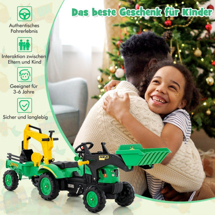 Buldozer cu excavator 3 în 1 pentru copii cu 6 roți 178 x 42 x 60 cm verde