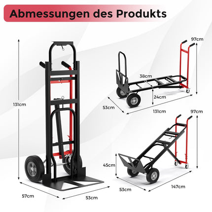 Cărucior manual convertibil 3 în 1, capacitate 450 kg, cadru metalic