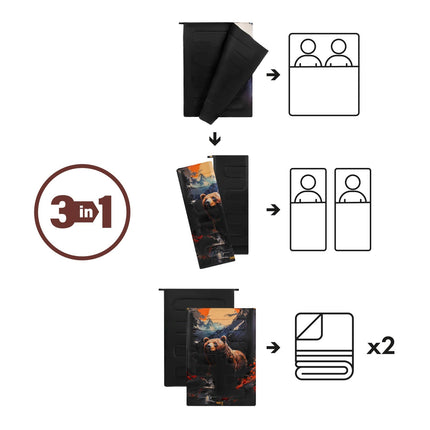 Sac de dormit dublu 3 în 1, design urs