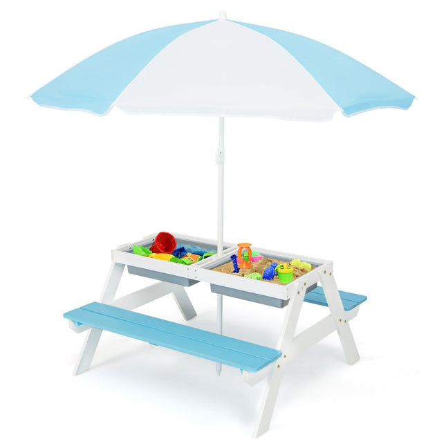 Masă de activități în aer liber 3 în 1 pentru copii cu umbrelă