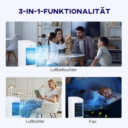 Aparat de aer conditionat mobil 3 in 1 cu umidificare racire cu apa, aparat de aer conditionat oscilant automat de 7 litri cu temporizator de 7,5 ore, racitor de aer cu 3 viteze 65 W cu telecomanda, pentru 20㎡ alb |