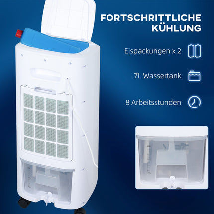 Aparat de aer conditionat mobil 3 in 1 cu umidificare racire cu apa, aparat de aer conditionat oscilant automat de 7 litri cu temporizator de 7,5 ore, racitor de aer cu 3 viteze 65 W cu telecomanda, pentru 20㎡ alb |