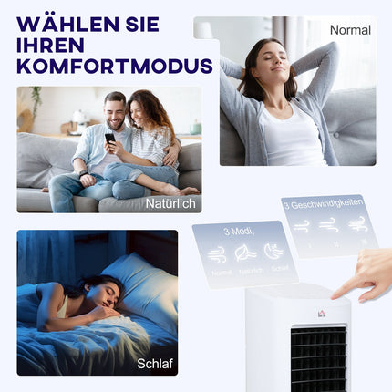 Aparat de aer conditionat mobil 3 in 1 cu umidificare racire cu apa, aparat de aer conditionat oscilant automat de 7 litri cu temporizator de 7,5 ore, racitor de aer cu 3 viteze 65 W cu telecomanda, pentru 20㎡ alb |