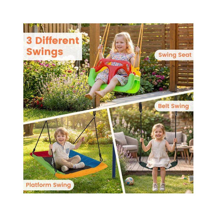 3-in-1 Swing Set with Baby Swing, U-Swing and Nest Swing, Metal A-Frame