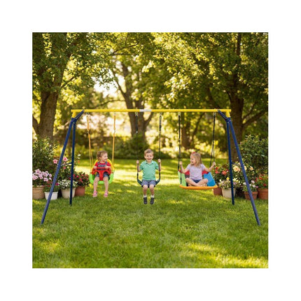 3-in-1 Swing Set with Baby Swing, U-Swing and Nest Swing, Metal A-Frame