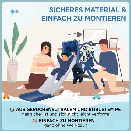 Tobogan 3 în 1 pentru copii mici cu cățărător și cerc, albastru, 18-36 de luni