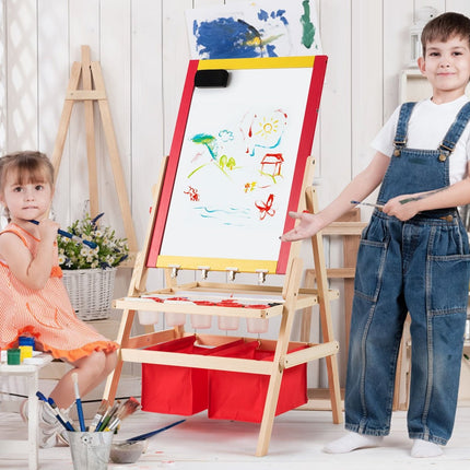 Șevalet pentru copii 3 în 1 tablă pentru copii tablă albă și tablă cu două fețe 52,5x51,5x106,5 cm