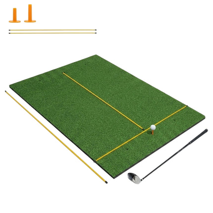 Covoraș de tee de golf 3 în 1 cu gazon artificial, 2 teuri de golf, 2 țăruși de aliniere și 6 găuri pre-găurite, 152 x 92 cm, 27 mm