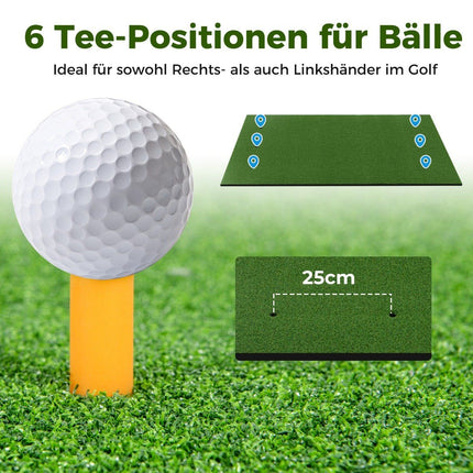 Covoraș de tee de golf 3 în 1 cu gazon artificial, 2 teuri de golf, 2 țăruși de aliniere și 6 găuri pre-găurite, 152 x 92 cm, 27 mm