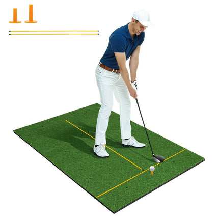 Covoraș de tee de golf 3 în 1 cu gazon artificial, 2 teuri de golf, 2 țăruși de aliniere și 6 găuri pre-găurite, 152 x 92 cm, 27 mm