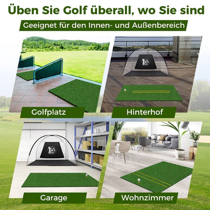Covoraș de tee de golf 3 în 1 cu gazon artificial, 2 teuri de golf, 2 țăruși de aliniere și 6 găuri pre-găurite, 152 x 92 cm, 27 mm