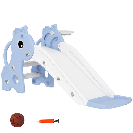 Tobogan pentru copii, 3 în 1, tobogan pentru copii mici cu coș de baschet, tobogan cu minge de baschet pentru copii de la 1 la 3 ani, interior, albastru 106 x 51,5 x 52 cm Aosom