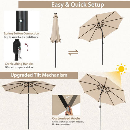 Umbrelă de terasă 3m, manivelă înclinabilă cu 8 nervuri, partea superioară ventilată, bej