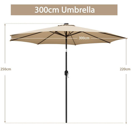Umbrelă de terasă 3m, manivelă înclinabilă cu 8 nervuri, partea superioară ventilată, bej