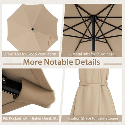 Umbrelă de terasă 3m, manivelă înclinabilă cu 8 nervuri, partea superioară ventilată, bej