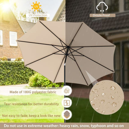 Umbrelă de terasă 3m, manivelă înclinabilă cu 8 nervuri, partea superioară ventilată, bej