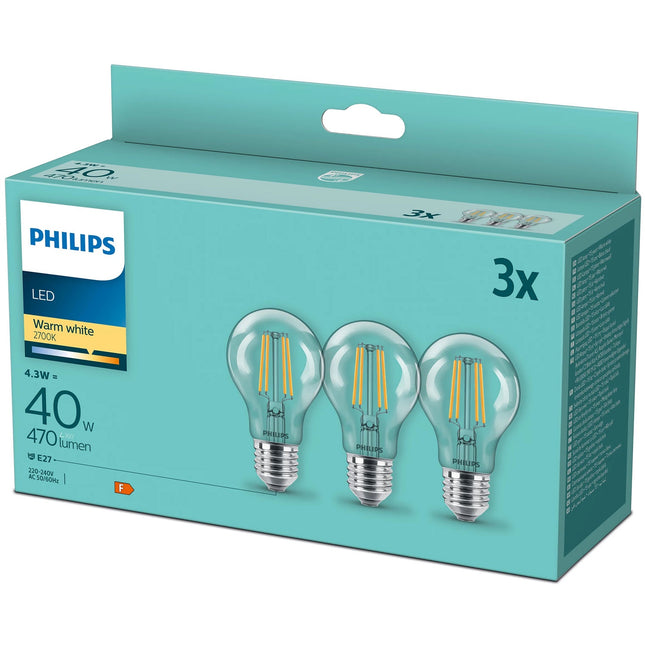 3-pack LED E27 Normal Clear 40W 470lm