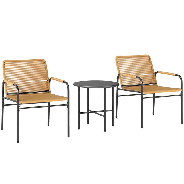 3 buc. Set bistro din ratan, grup de scaune, set de gradina cu 2 scaune de gradina, masuta de cafea, set de mobilier de balcon pentru gradina, terasa, otel, galben |