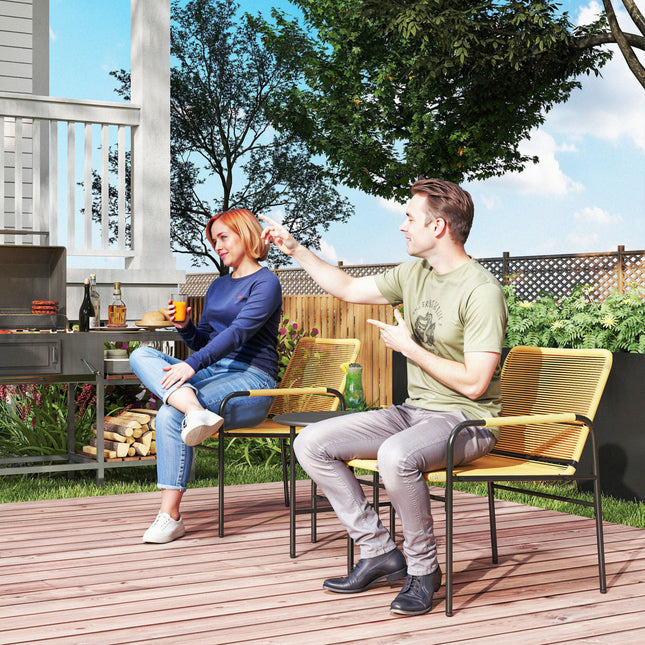 3 buc. Set bistro din ratan, grup de scaune, set de gradina cu 2 scaune de gradina, masuta de cafea, set de mobilier de balcon pentru gradina, terasa, otel, galben |