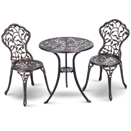 3-piece antique cast aluminum bistro set balcony set seating group garden table with 2 chairs black