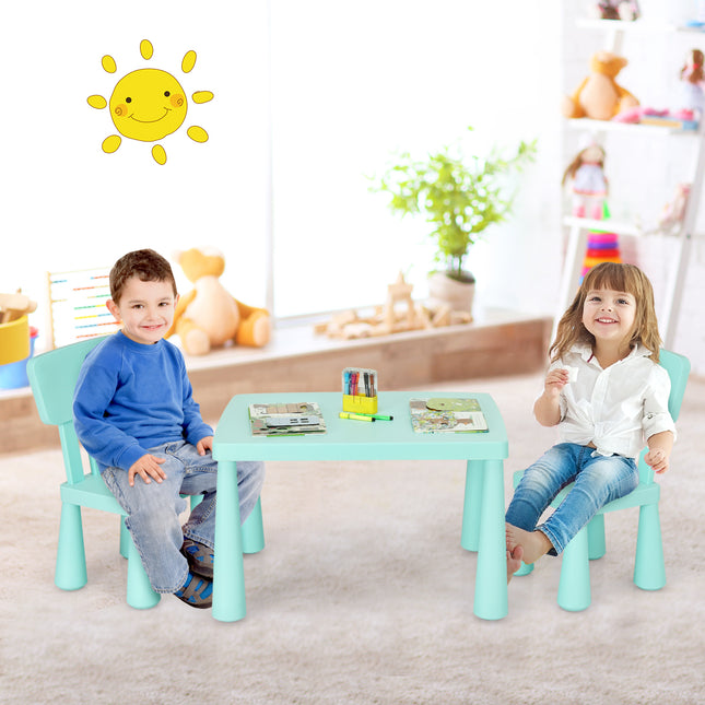Grup de scaune pentru copii din 3 piese, masa pentru copii cu 2 scaune, mobilier pentru copii din plastic, verde