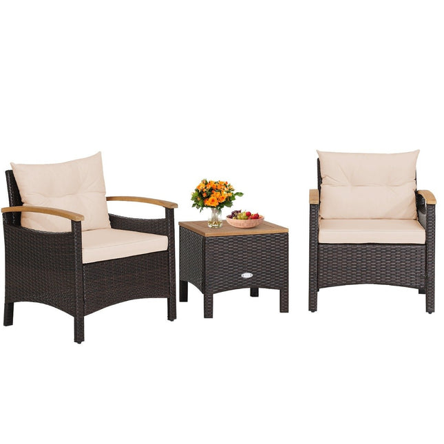 Set de mobilier de grădină din ratan din 3 piese cu 2 fotolii și 1 măsuță laterală Mobilier de grădină din ratan Set lounge de grădină maro