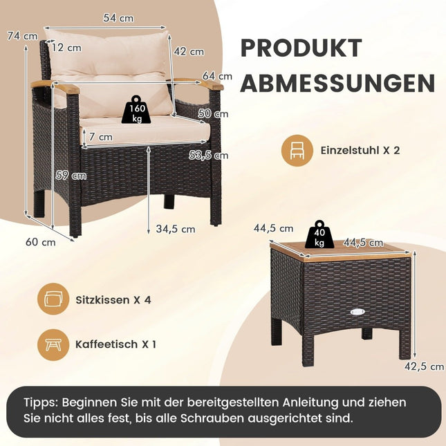 Set de mobilier de grădină din ratan din 3 piese cu 2 fotolii și 1 măsuță laterală Mobilier de grădină din ratan Set lounge de grădină maro