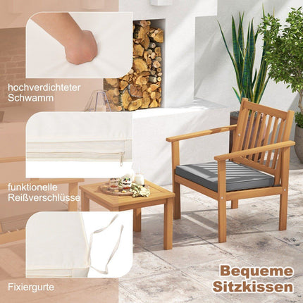 Set mobilier de terasă din lemn de salcâm 3 piese 2 scaune de grădină cu perne și set bistro măsuță de cafea