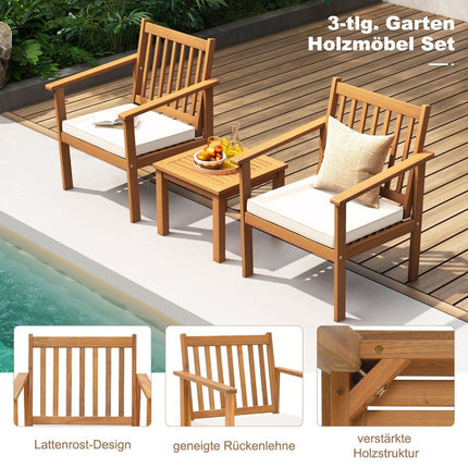 Set mobilier de terasă din lemn de salcâm 3 piese 2 scaune de grădină cu perne și set bistro măsuță de cafea