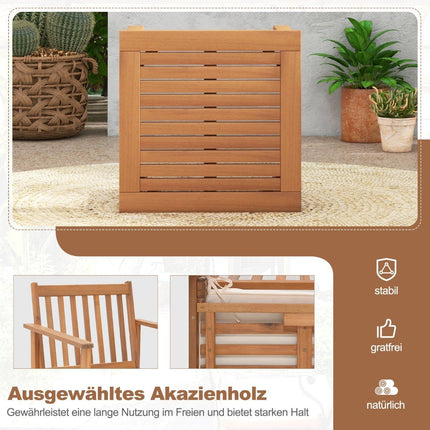 Set mobilier de terasă din lemn de salcâm 3 piese 2 scaune de grădină cu perne și set bistro măsuță de cafea