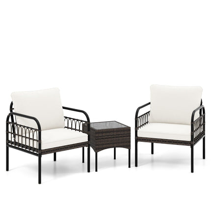3 pieces Rattan armchair set with glass side table & cushions conversation set garden furniture set patio chairs