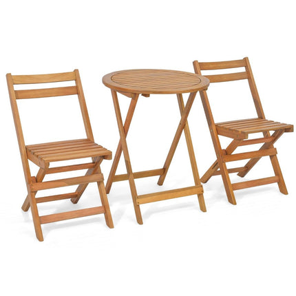 Set bistro din lemn de 3 piese cu cadru robust din lemn de salcâm și scaun cu șipci și blat de masă